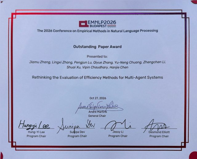 EMNLP 2026 Outstanding Paper Award certificate